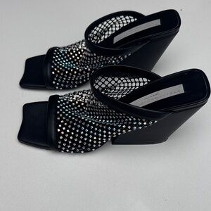 Stella McCartney Black and Silver Wedge Sandals